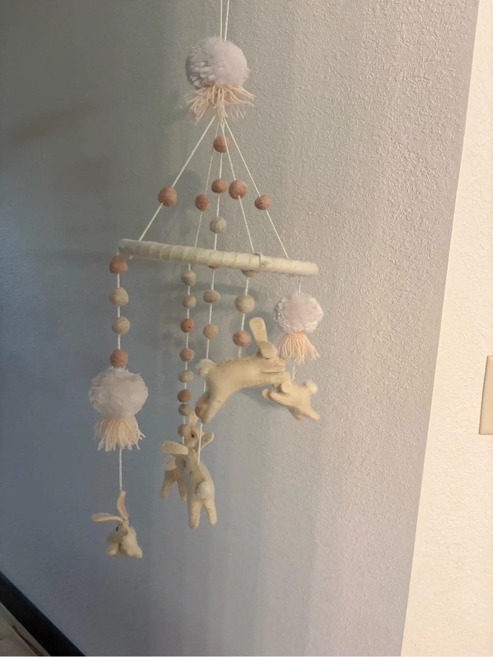 Handmade Cream and Pink Bunny Hanging Nursery Mobile